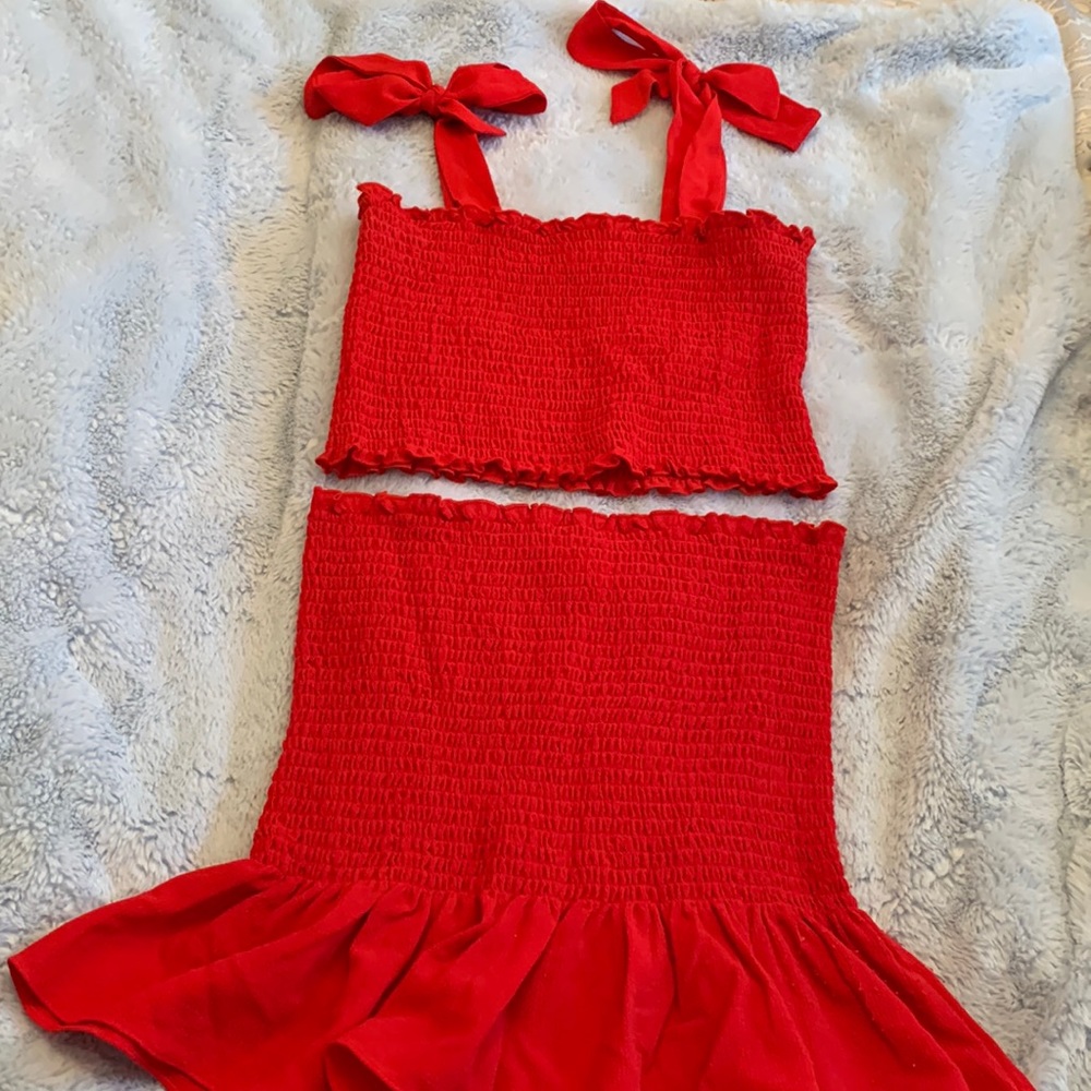 ShowPo Red Two-Piece Smocked Set